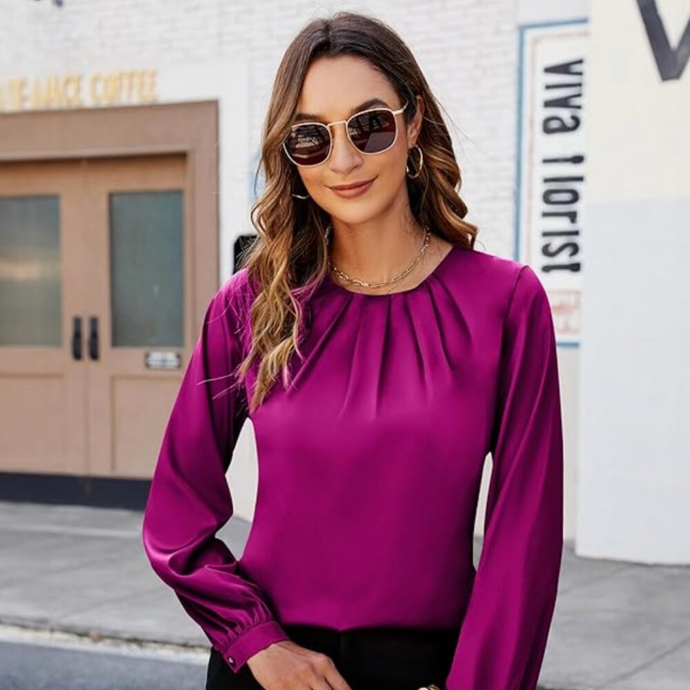 Blooming Jelly Women's Long-Sleeve Blouse (Office Wear) - Dark Pink